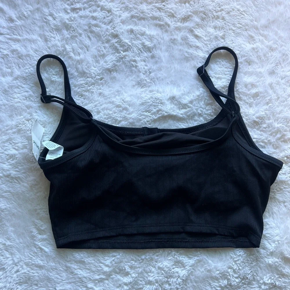 Aerie Women's Black Ribbed Scoop Neck Henley Bikini Top 2976-073 Size XS NWT